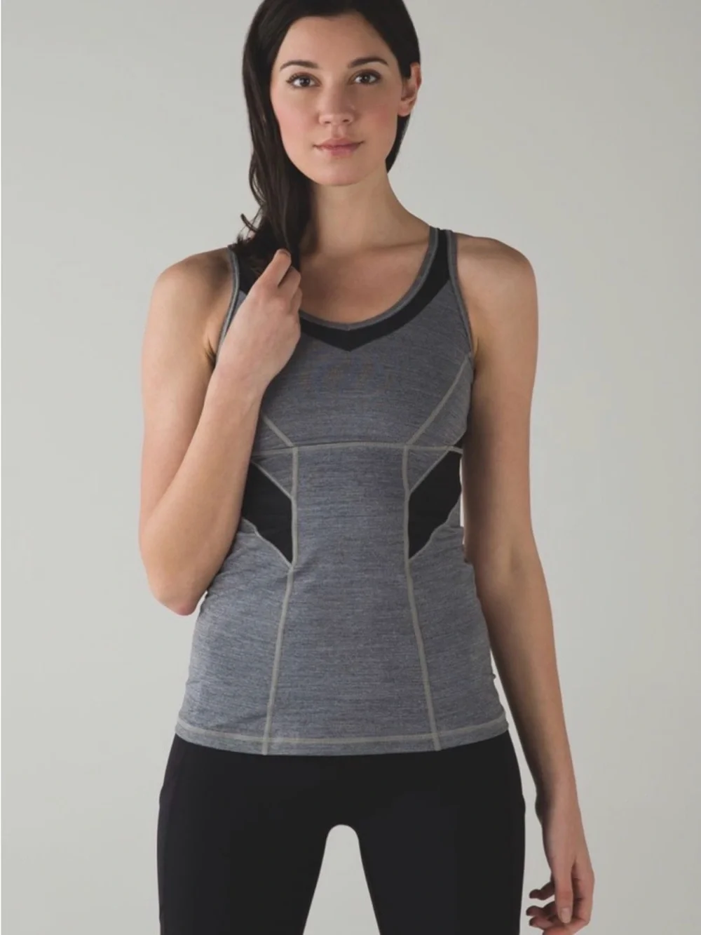 Lululemon Strap It Like It’s Hot Tank Gray Black Mesh Criss Cross Back Size 4